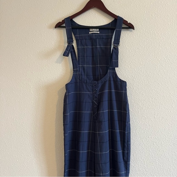 Urban Outfitters Patch Blue Checkered Wide Leg Buckle Strap Jumpsuit Size S - Picture 3 of 12